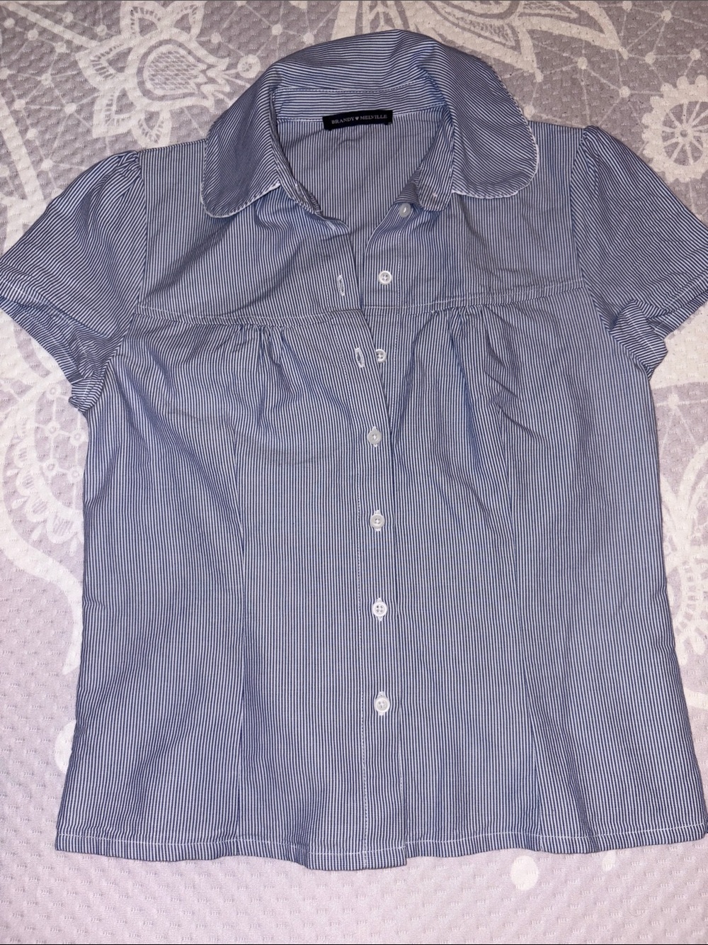 Brandy Melville NWOT Light Blue and White Striped Peter Pan Collar Blouse